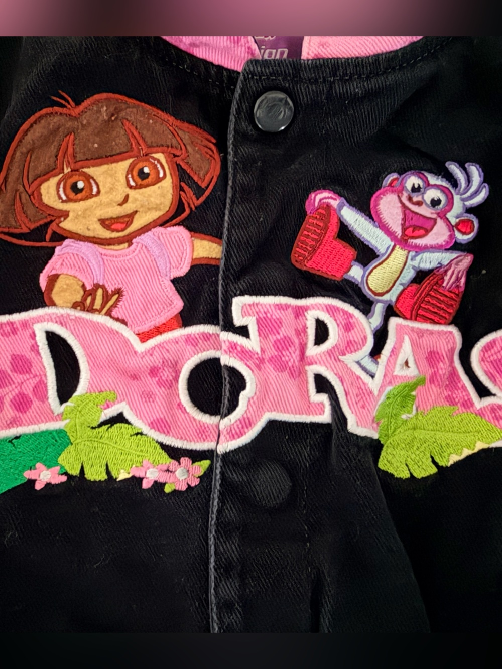 Dora the Explorer y2k Kid’s Black Jean Jacket Embroidered 4T